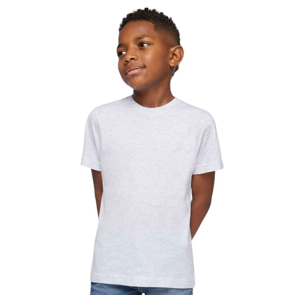 LAT Youth Short Sleeve Fine Jersey Tee, 100% Ring-Spun Cotton Breathable Kids T-Shirt (Ash, S)
