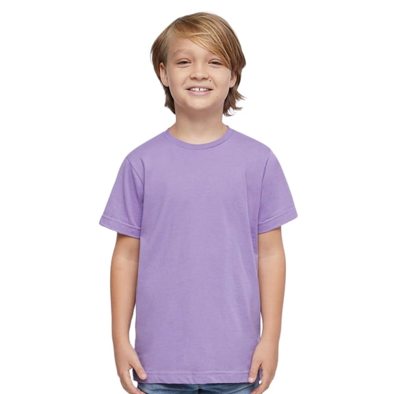 LAT Youth Short Sleeve Fine Jersey Tee, 100% Ring-Spun Cotton Breathable Kids T-Shirt (Lavender, L)