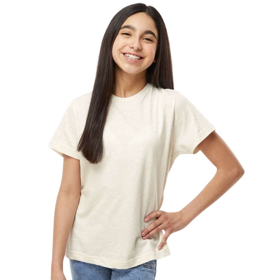 LAT Youth Short Sleeve Fine Jersey Tee, 100% Ring-Spun Cotton Breathable Kids T-Shirt (Natural-Heather, XL)