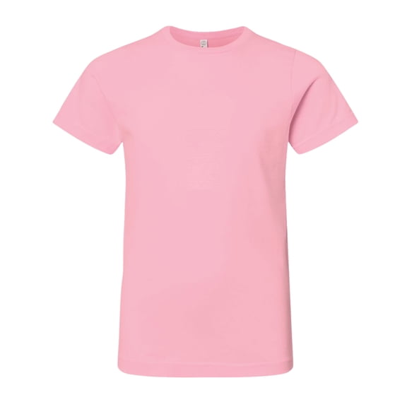 LAT Youth Short Sleeve Fine Jersey Tee, 100% Ring-Spun Cotton Breathable Kids T-Shirt (Pink, L)