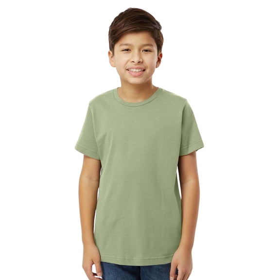 LAT Youth Short Sleeve Fine Jersey Tee, 100% Ring-Spun Cotton Breathable Kids T-Shirt (Sage, L)