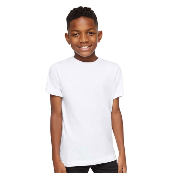 LAT Youth Short Sleeve Fine Jersey Tee, 100% Ring-Spun Cotton Breathable Kids T-Shirt (White, L)