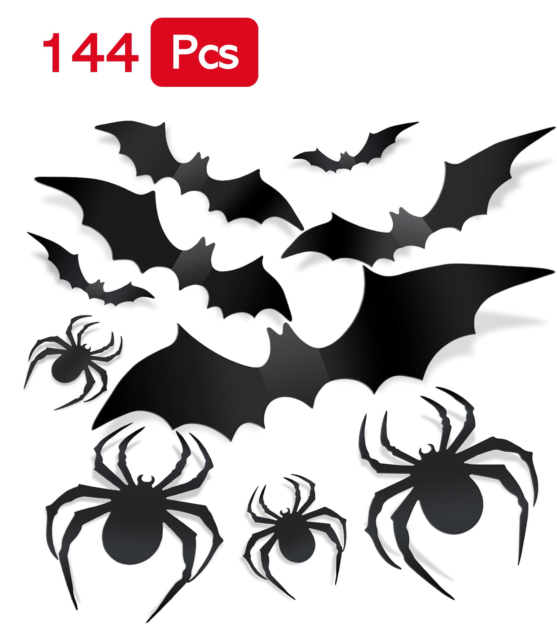 LATA 144 Pcs Halloween Bats Window Clings, Halloween Wall Decals and Stickers for Indoor Decorations