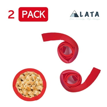 LATA 2 Pack Silicone Pie Crust Shields, Adjustable Pie Crust Protectors - Red