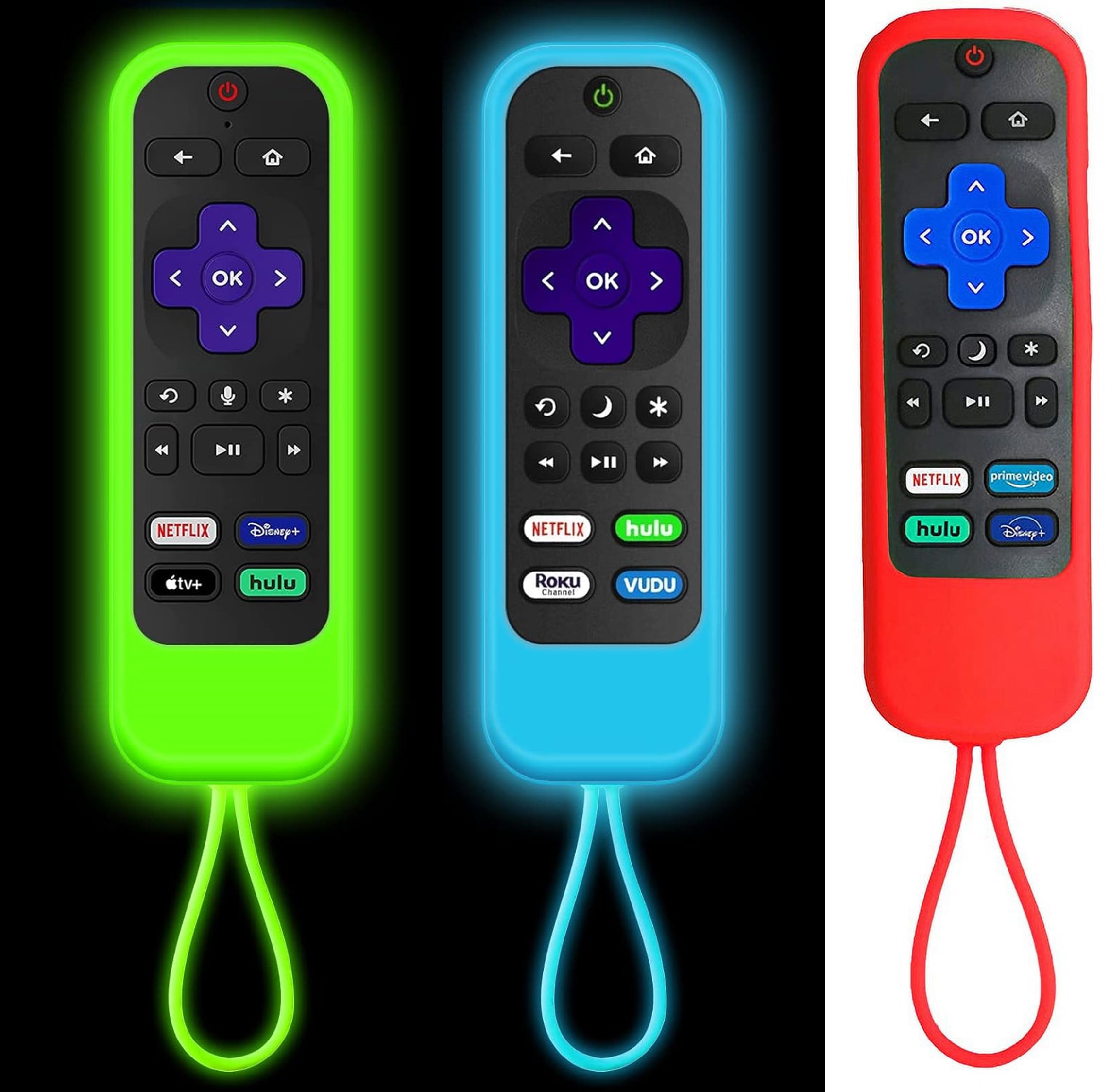 LATA 3 Packs Silicone Roku Remote Cover Green (Glow in the Dark