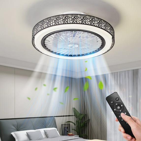 41" Modern Flush Mount Ceiling Fan With Lights - Tri-Color LED & Remote Control For Low Profile Rooms