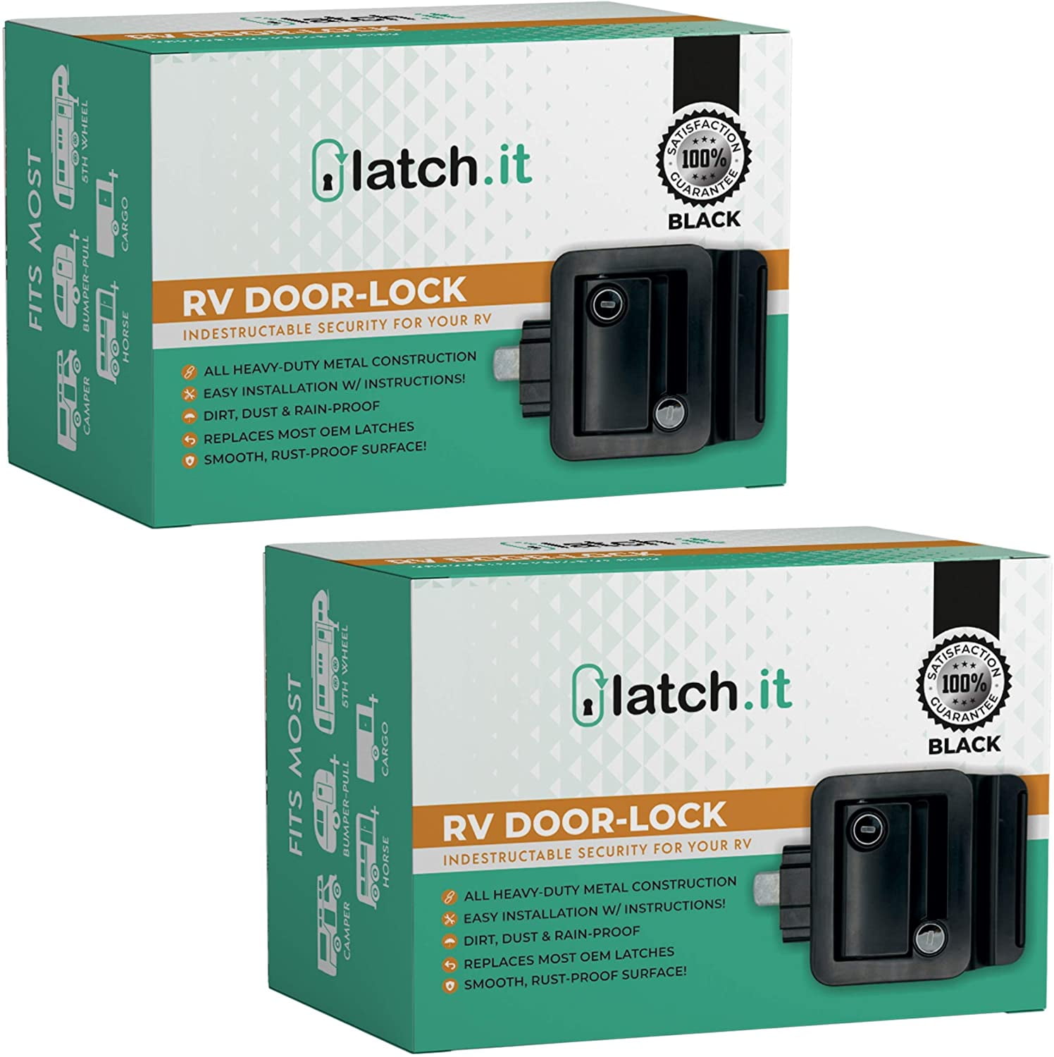LATCH.IT 2 Keyed Alike Black RV Entry Door Locks RV Door Lock