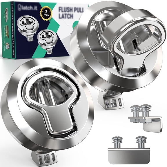 LATCH.IT 2-Pack RV & Boat Hatch Latches | Chrome Flush Mount RV Slam Latch & Boat Lid Lock | Fits 2 Diameter & up to 0.5 Thickness Doors | Latches for Marine, Trailers, Camper, DIY & Home Use!
