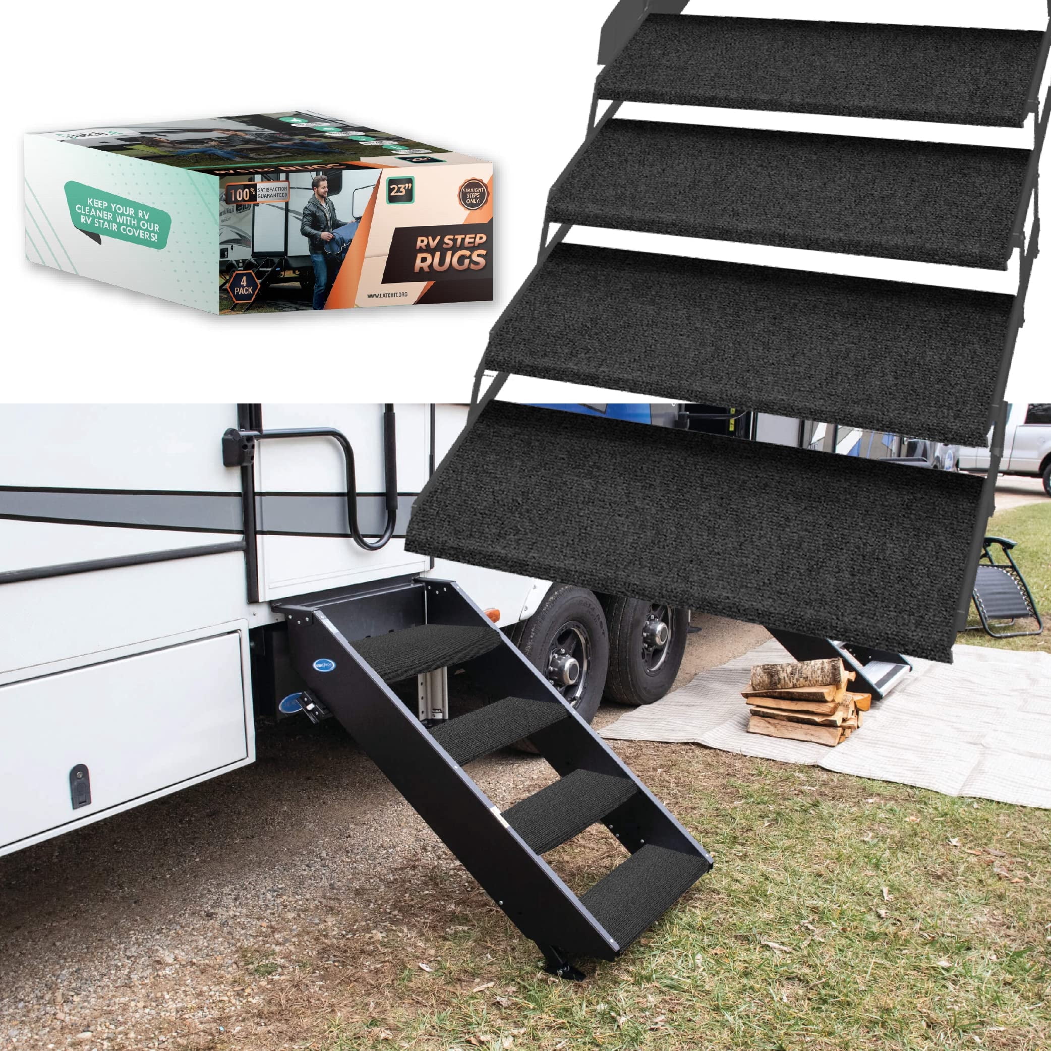 LATCH.IT RV Step Covers 4 Pack | 23-inch Wide Camper Step Covers Fit 8 ...