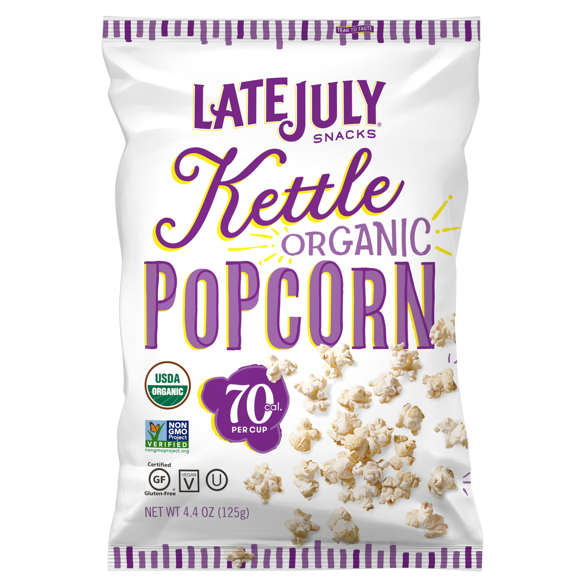 LATE JULY Kettle Organic Popcorn, 4.4 oz. Bag