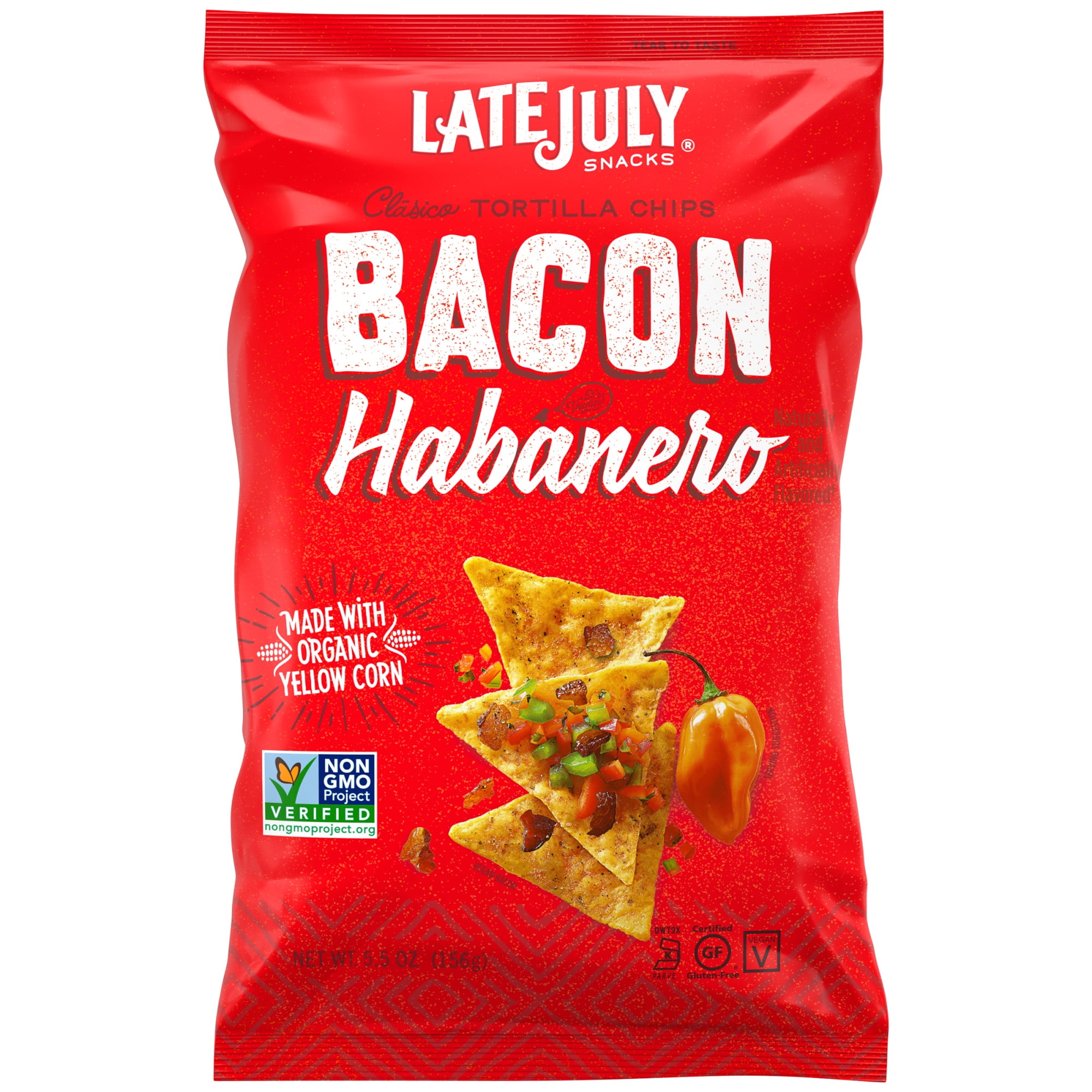 LATE JULY Snacks Clásico Bacon Habanero Tortilla Chips, 5.5 oz. Bag -  Walmart.com, image size:2000x2000