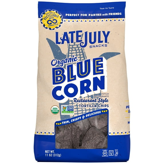 LATE JULY Snacks Restaurant Style Blue Corn Tortilla Chips, 11 oz. Bag