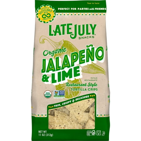 LATE JULY Snacks Restaurant Style Jalapeno & Lime Tortilla Chips, 11 oz. Bag