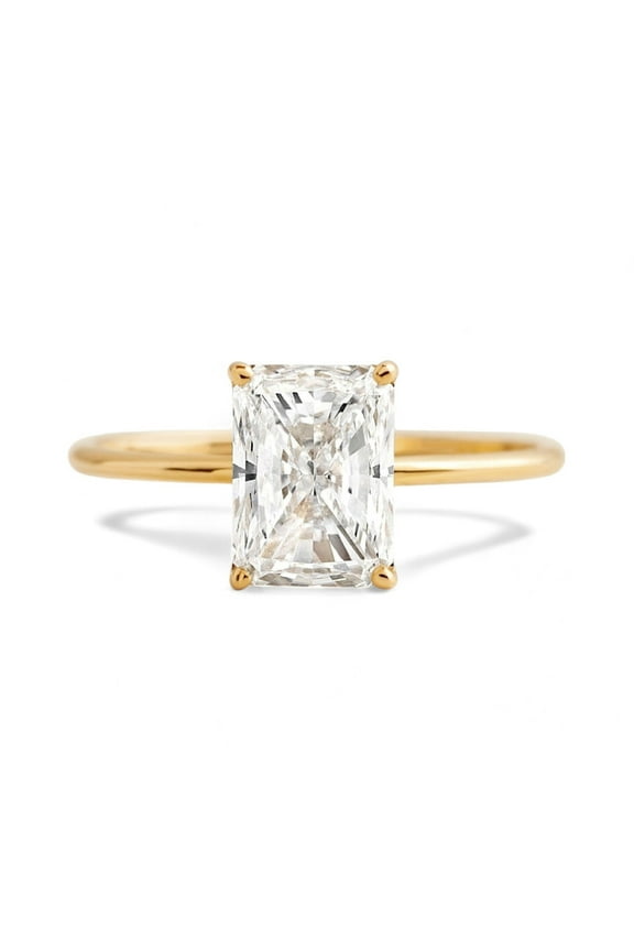 1.75 Ct Radiant Cut Moissanite Engagement Ring / Solitaire Women's Jewelry / Cuistomized Gift for love / Delicate Yellow Gold Plated Silver