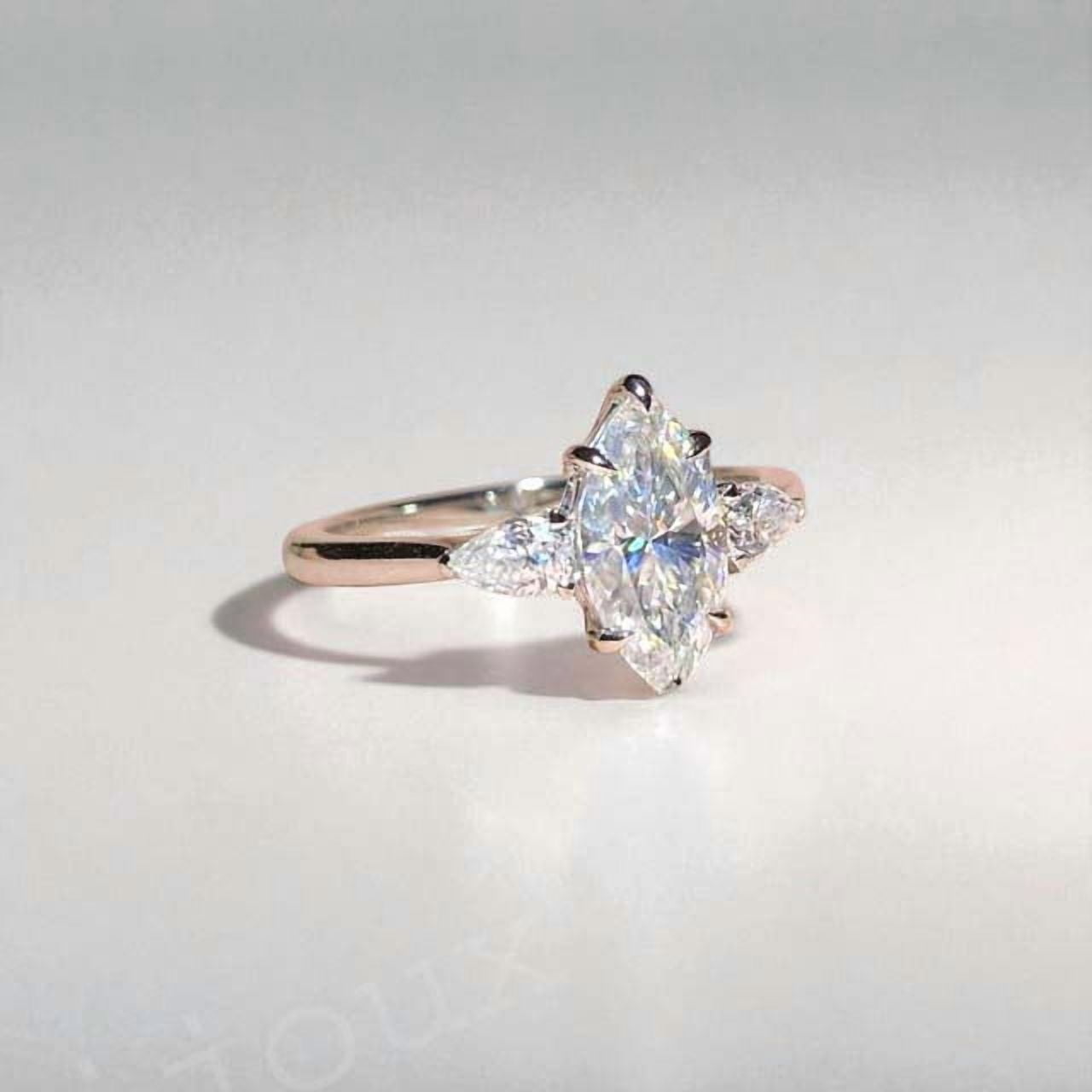 LATELIERDBIJOUX 2CT Marquise Moissanite 3 Stone Engagement Ring For Women, Sterling Silver Ring