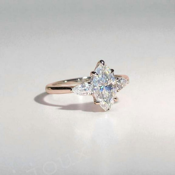 LATELIERDBIJOUX 2CT Marquise Moissanite 3 Stone Engagement Ring For Women, Sterling Silver Ring