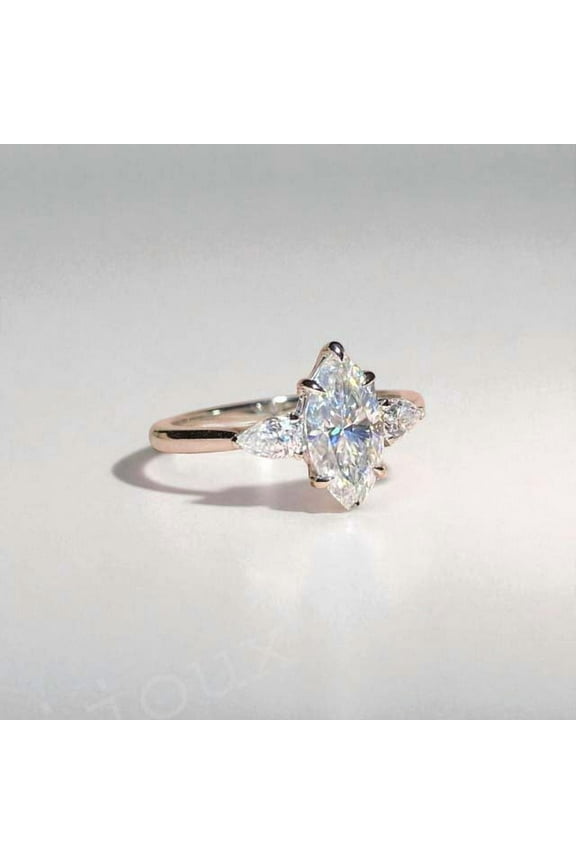 2CT Marquise Moissanite 3 Stone Engagement Ring For Women, Sterling Silver Ring