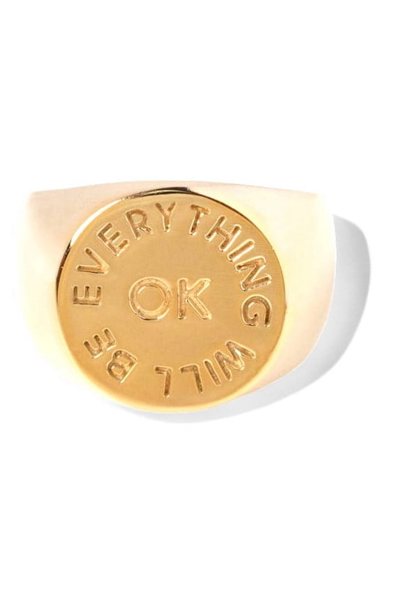 " EVERYTHING WILL BE OK " Signet Ring / Yellow Gold Plated Silver / Men's Fashionable Jewelry / Personalized Engraved Ring / Birthday Gift for Him