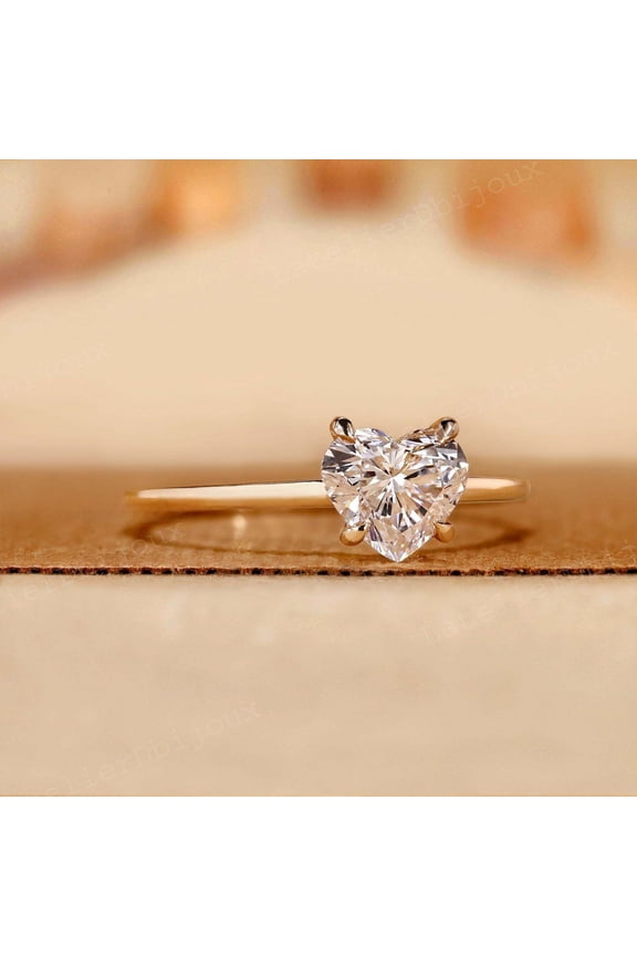 Lab Grown Diamond Ring Heart Cut, Solitaire Engagement Ring Gold, Hidden Halo Diamond Wedding Ring, Daily Wear Ring, Heart Proposal Ring