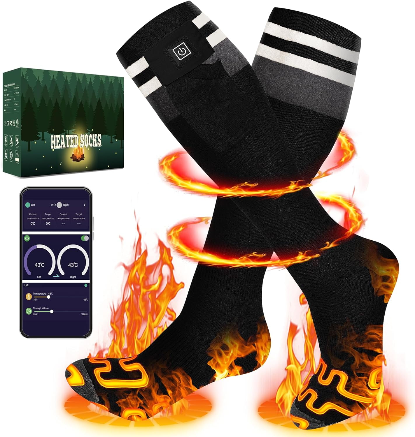 LATITOP Heated Socks for Men Women,7.4V 22.2Wh Rechargeable Battery