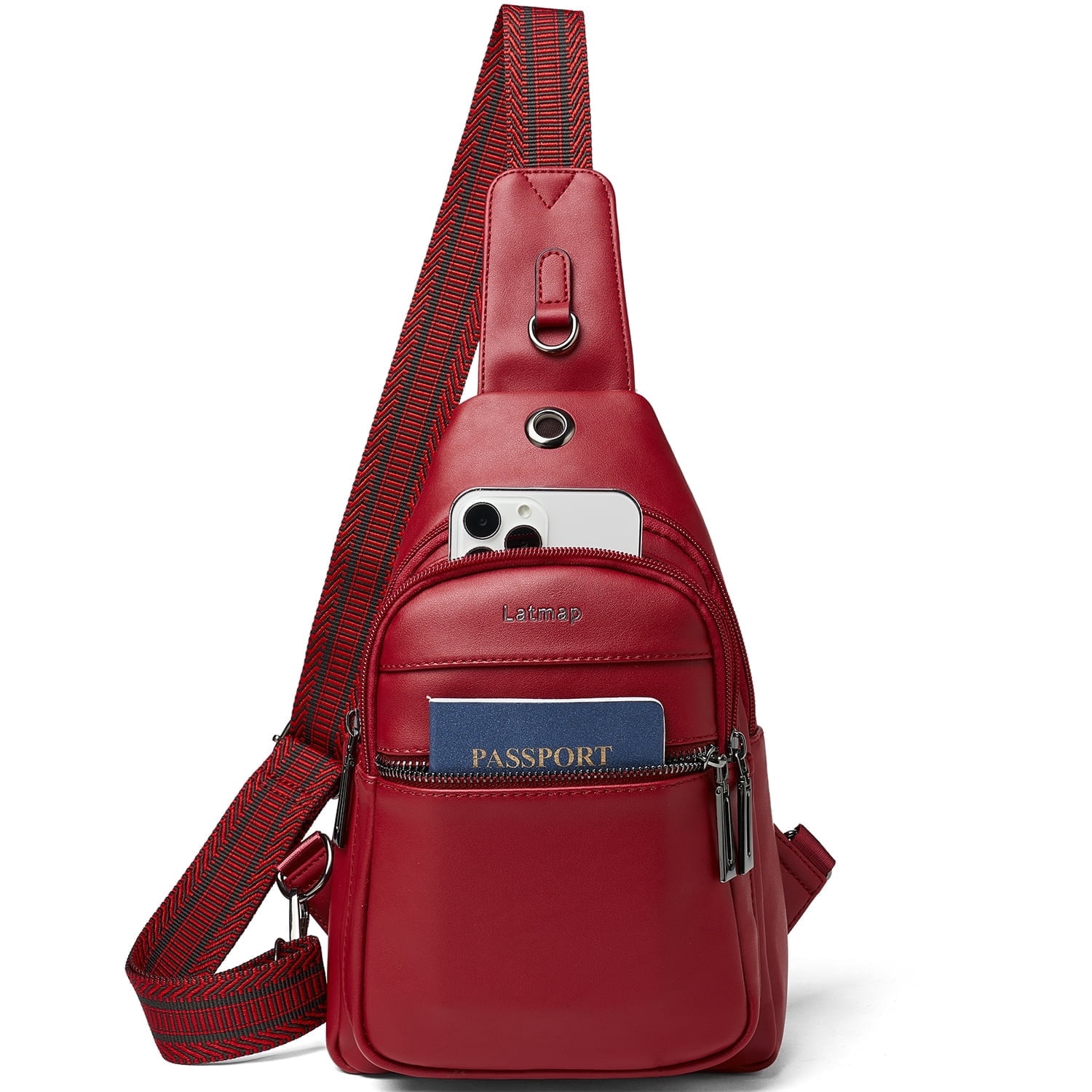 LATMAP 7L Sling Bag for Women, Faux Leather Crossbody Fanny Pack - Lightweight Chest Bag for Travel, Hiking & Shopping,Red Bag