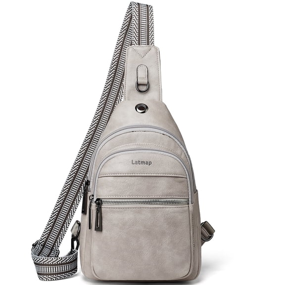 LATMAP 7L Sling Bag for Women, Faux Leather Crossbody Fanny Pack - Lightweight Chest Bag for Travel, Hiking & Shopping