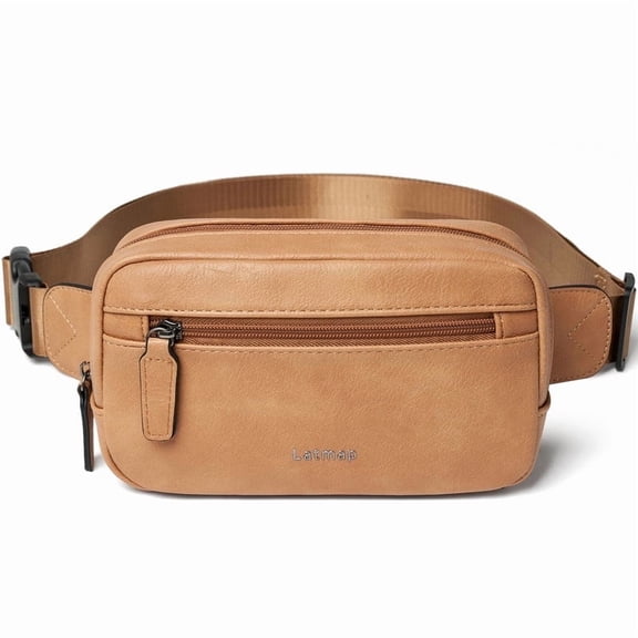 LATMAP 2L Fanny Pack For Women, PU Leather Waist Bag for Hiking Travel