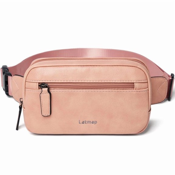 LATMAP 2L Fanny Pack For Women, PU Leather Waist Bag for Hiking Travel