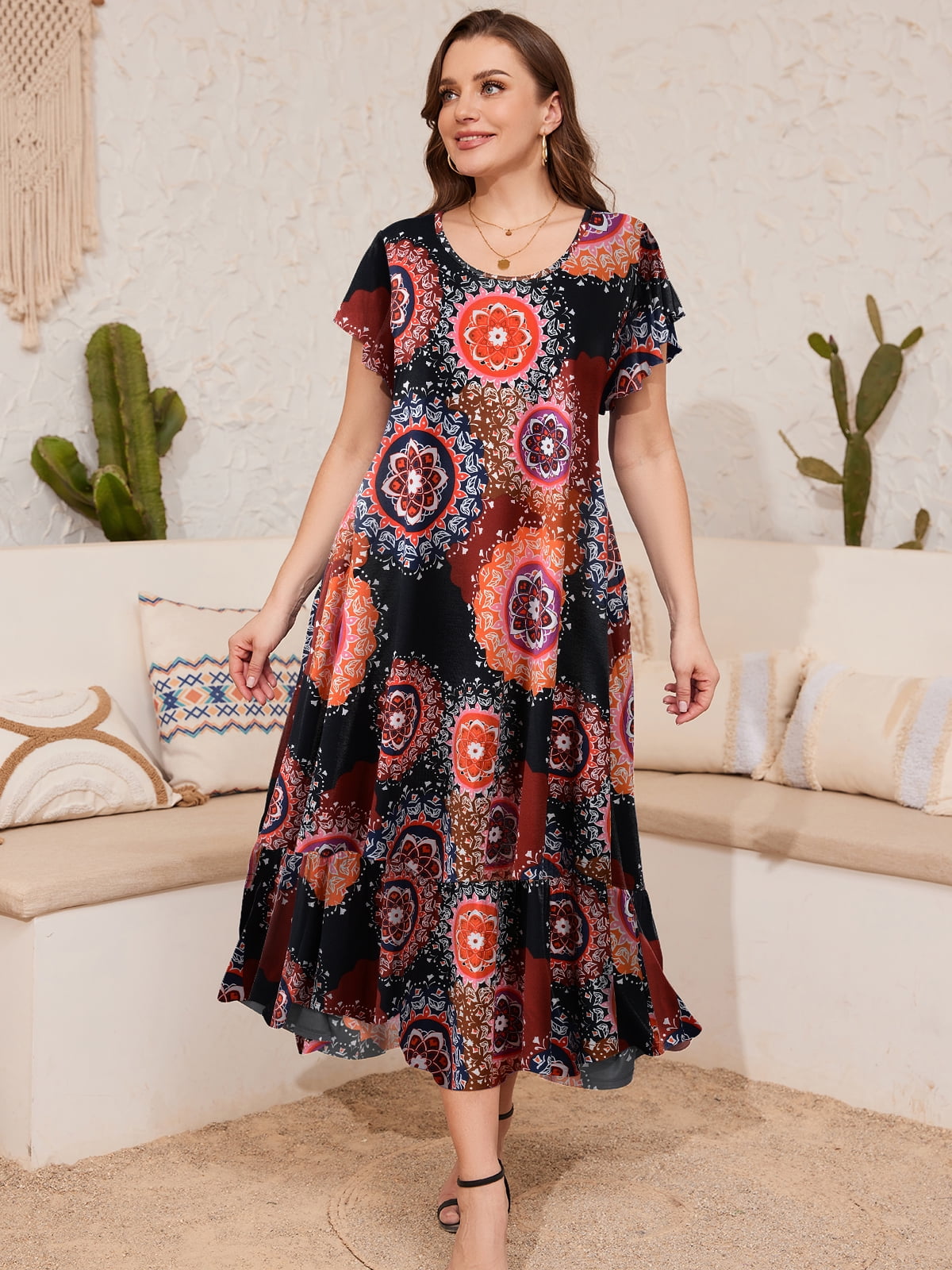 SUZONANA Women's Plus Size African Print Maxi Dress - Loose Long Dress With Pockets (Sizes XL-4XL)
