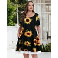 thumbnail image 1 of VEPKUL Women's Plus Size Casual Printed Round Neck Lace Button Short Sleeves Dress Flower35_2X, 1 of 7