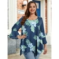 thumbnail image 1 of LATWIIV Womens Round Neck 3/4 Sleeve Tops Basic Button T-Shirts Solid Loose Cute Tunic Tee Blouses Fit Pullover A-SteelBlue32 2X, 1 of 7