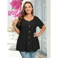 thumbnail image 1 of LATWIIV Womens Summer Short Sleeve Shirts Button Up Tunic Tops Casual Blouse Spring T-Shirts Black_1X, 1 of 7
