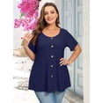 thumbnail image 1 of LATWIIV Womens Summer Short Sleeve Shirts Button Up Tunic Tops Casual Blouse Spring T-Shirts NavyBlue_2X, 1 of 7