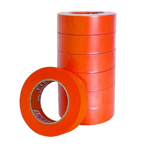 Lauco Automotive Masking Tape, 1.5 in x 60 yd (6 Rolls), Orange, UV Heat Resistant, No Residue