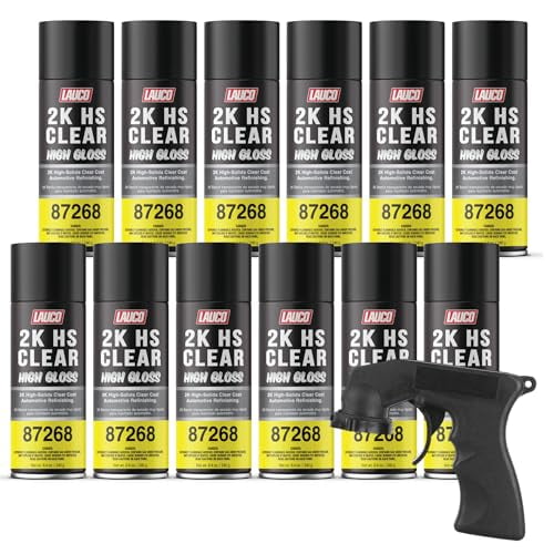 LAUCO 2K HS Clear High Gloss  High-Solids Automotive Clear Coat Spray  Fast Dry, High Chemical & Scratch Resistance  Professional Car & Motorcycle Refinishing  12 Pack - 87268