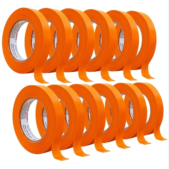 Orange Masking Tape 3/4 in x 60 Yd, 12 Rolls, Automotive Painting Tape, High Adhesion, Clean Removal, Sharp Paint Lines 19540
