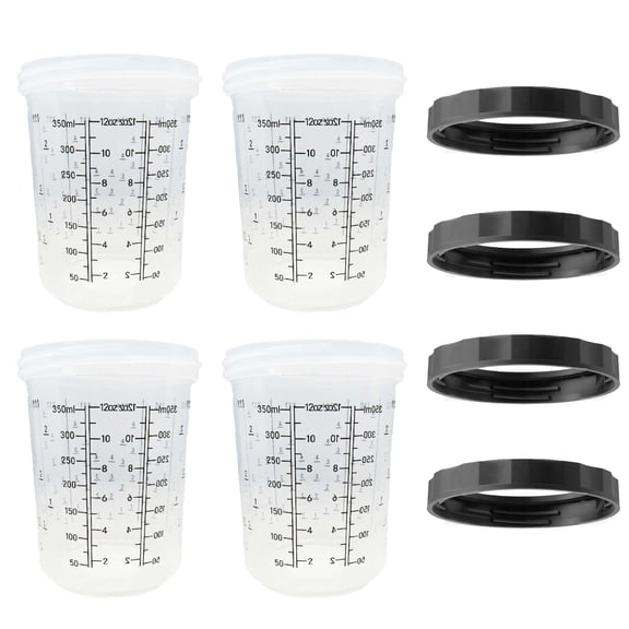 LAUCO 4 Pack Paint Spray Gun Hard Cup Set, 400ML (13.5Oz) Reusable Mixing Cups with Retainer Rings, Compatible with Disposable Paint Cup Liner and Lid Systems for Automotive Paint, Primer, Clear Coat