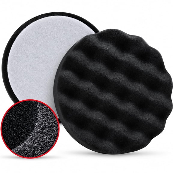 LAUCO Black Foam Waffle Buffing Pad – Single Sided - Final Buff Polish Wax - Hook & Loop – 8” inch (203.2 mm) 8998