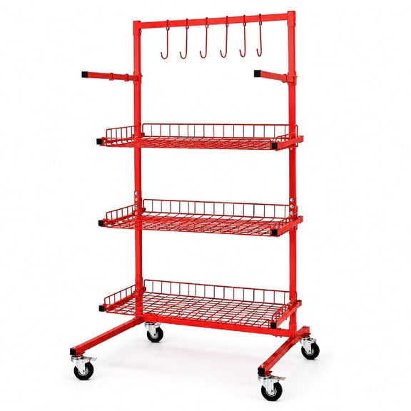 LAUCO B Series 3Shelf Auto Parts Storage Cart & Rack Stand for Garage, Workshop, Mechanic Shop, Heavy Duty Steel Construction, High Capacity, Space-Saving Organizer, Mobile & Stationary Use 07755