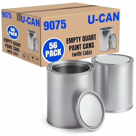Bulk Empty Quart Paint Cans with Lids - Box of 56 - Multi-Purpose Empty Metal 32oz Paint Cans with Lids Set for DIY, Storage and Professional Projects