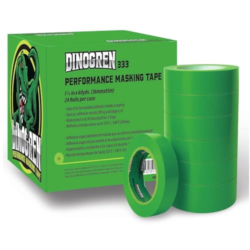 LAUCO DINOGREN High Performance Masking Tape for Car Paint, Heat & Water Resistant, Multi-Purpose Green (1.5 in (24 Rolls))