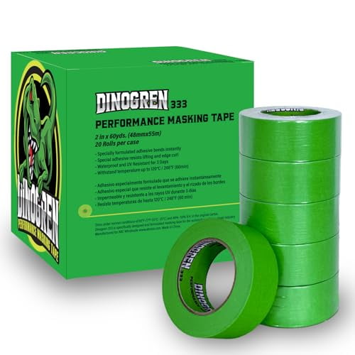 LAUCO DINOGREN High Performance Masking Tape for Car Paint, Heat & Water Resistant, Multi-Purpose Green (2 in (20 Rolls))