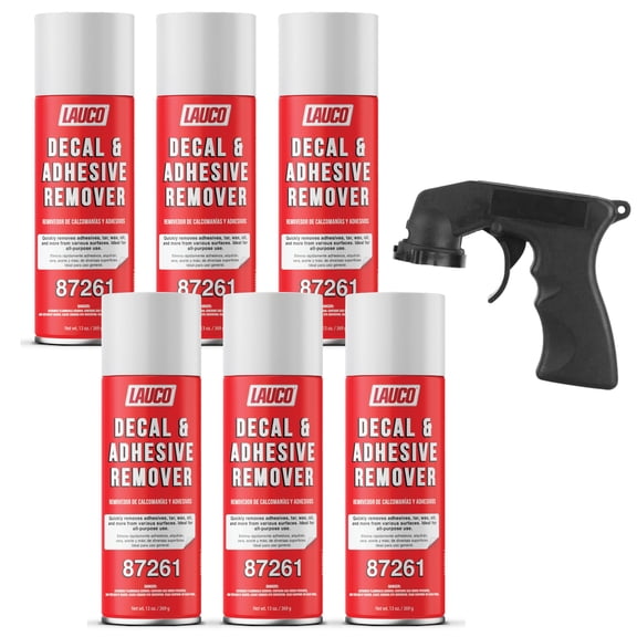 LAUCO Decal & Adhesive Remover – 13 oz Aerosol Spray – Removes Stickers, Tar, Wax, Oil, Bugs, Sap – Safe on Cured Paint, Vinyl & Fabrics – Single & Multi-Pack Option (6)