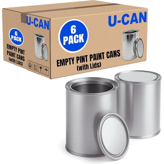LAUCO Empty Pint Paint Cans with Lids (6-Pack) – 16oz Metal Paint Cans for DIY, Storage, Craft Projects – Empty Steel Paint Tins with Airtight Lids – Solvent-Resistant