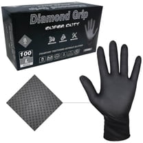 LAUCO Heavy Duty Industrial Black Nitrile Gloves with Raised Diamond Texture, 8-mil, Latex Free, Powder Free (1, Large (Pack of 100))