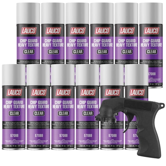 LAUCO Heavy Texture Chip Guard Aerosol Spray Can w/ Aerosol Spray Gun - Durable Acrylic Coating Protects Lower Panels From Impact/Chipping & Abrasion, Matches Medium to Coarse OEM Textures 12 Pack