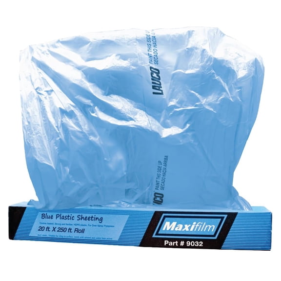 LAUCO MAXIFILM 20ft x 250 ft Roll of Blue Overspray Paintable Plastic Sheeting - 8 Micron, 0.3 Mil, Protective Corona Treated Masking Film Cover-Auto Car Painting, Bodyshop Repair, House Paint Cloth
