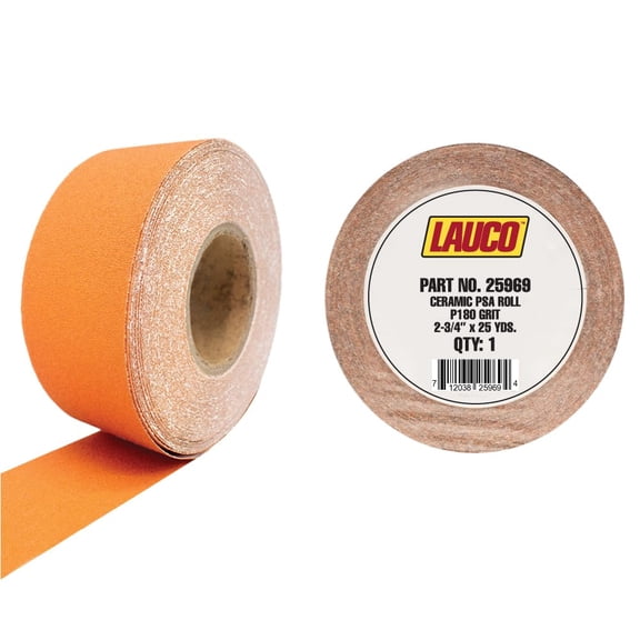 LAUCO Premium 180 Grit Ceramic Grain PSA Self-Adhesive Sanding Roll Each 2.75" x 25 Yard - Self Adhesive Sticky Back Continuous Longboard Sandpaper for Automotive and Woodworking