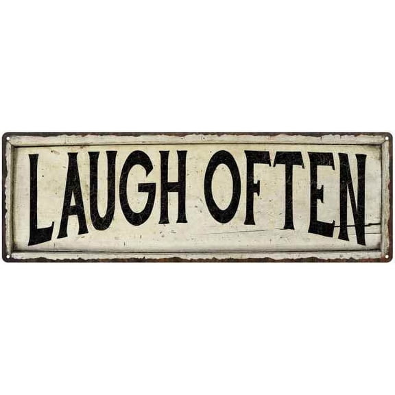 LAUGH OFTEN Farmhouse Style Wood Look Sign Gift 8x24 Metal Decor 108240028212