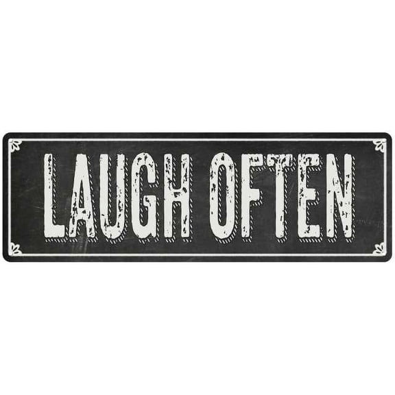 LAUGH OFTEN Shabby Chic Black Chalkboard Metal Sign 6x18 Decor 206180050014